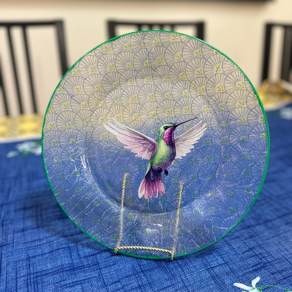 Decorative decoupage Plate with Hummingbird Design